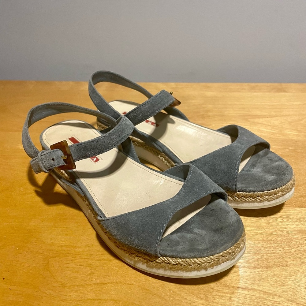 PRADA Sport Blue Suede Slingback Sandals